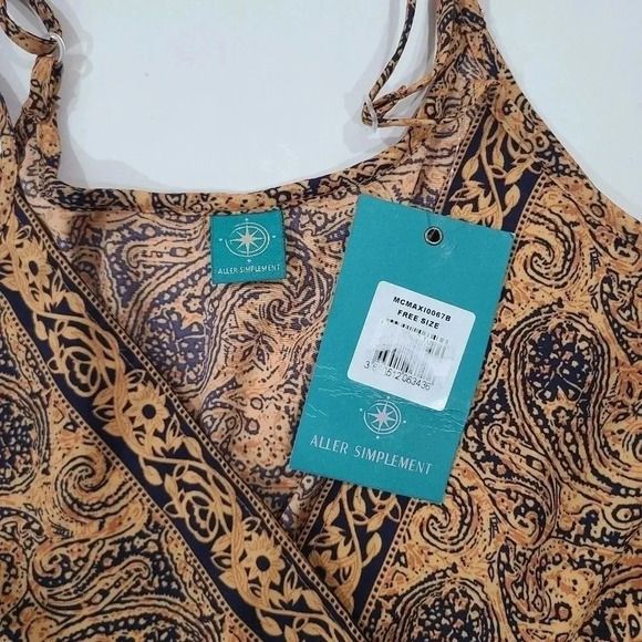 NWT Aller Simplement‎ Women's One Size Maxi Dress Brown Orange Paisley Print - Picture 8 of 8